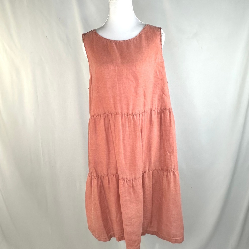 C&C California Women Large Linen Tiered Ruffled Babydoll Dress Boho Coastal